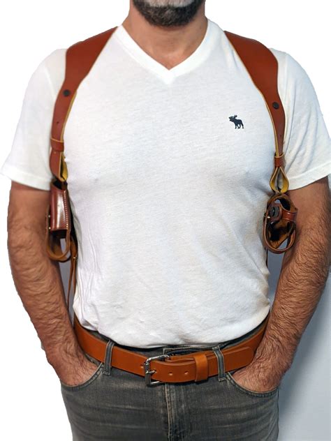 MASSIMO 1911 Leather Horizontal Shoulder Holster with Dual Magazine ...