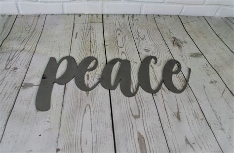 peace script, peace metal sign, metal word art, inspirational sign ...