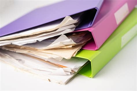 Premium Photo | File folder binder stack of multi color on table in office