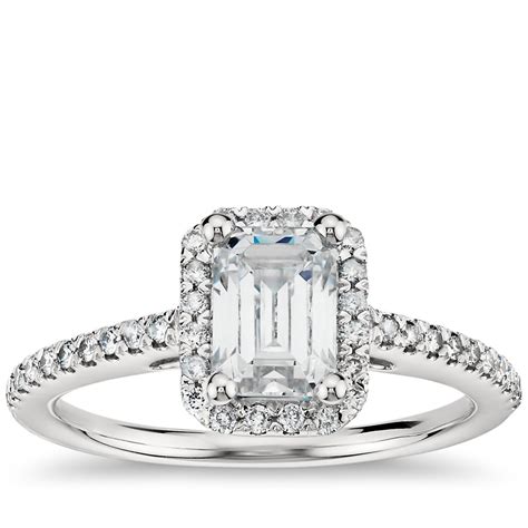 Emerald Cut Halo Diamond Engagement Ring in 14K White Gold | Blue Nile