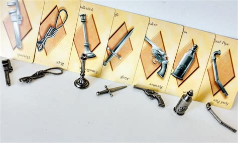 Clue Board Game Seven Pieces Weapons Only Metal with matching cards ...