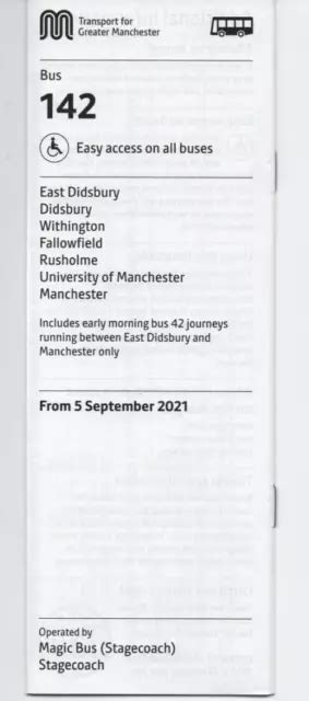 TFGM BUS TIMETABLE - 142- East Didsbury-Manchester - September 2021 ...