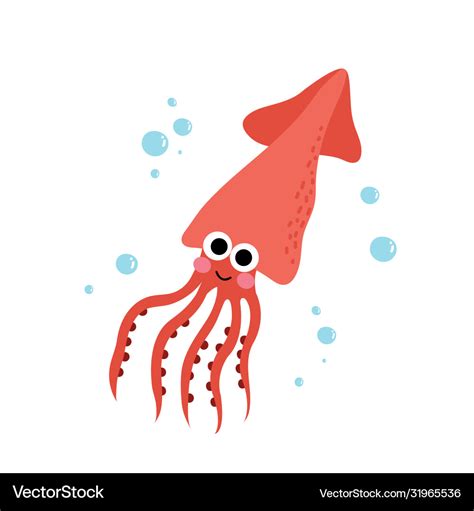 Squid animal cartoon character Royalty Free Vector Image