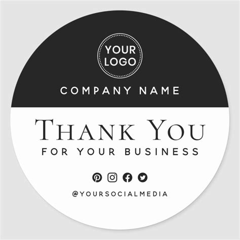 Modern black white custom logo business thank you classic round sticker ...