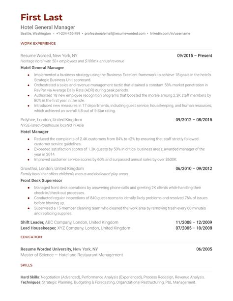 Hotel General Manager Resume Examples for 2024 | Resume Worded