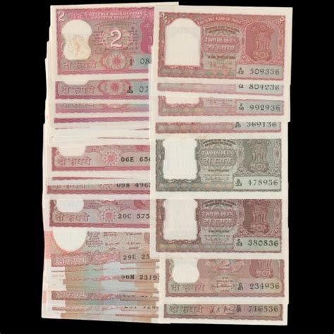 Extremely Rare 2 Rupee Complete Signature Set Total 36 Notes with Last ...