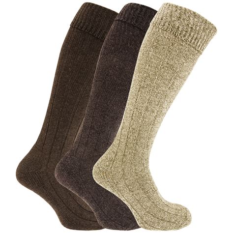 Mens Knee High Chunky Thermal Wool Winter Boot Socks (Pack Of 3) US ...