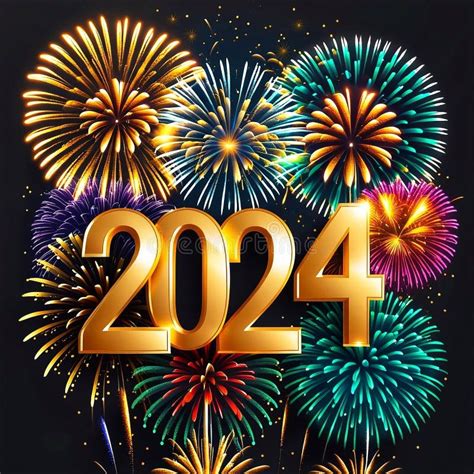 Happy New Year 2024 with Various Colors of Fireworks. Stock Photo ...