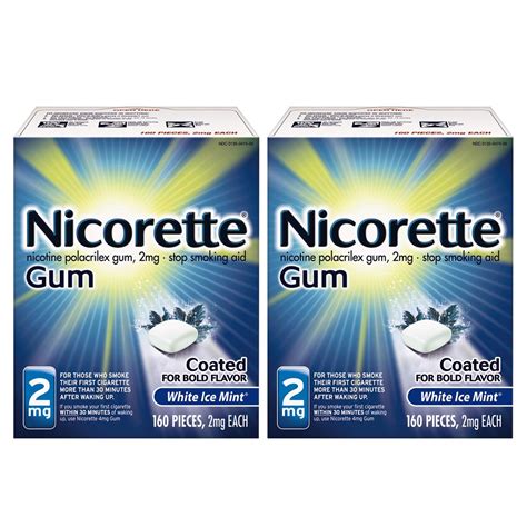 Nicorette 2mg Nicotine Gum - White Ice Mint Flavored Stop Smoking Aid ...