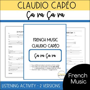 Ça va Ça va French Songs as French Bellringers for Beginning Listening ...