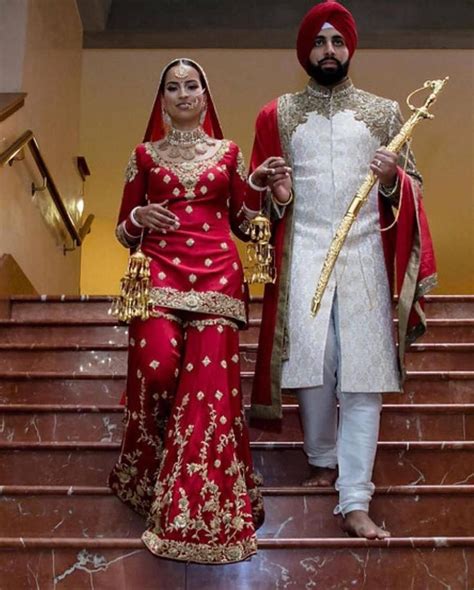 Elegant traditional Bride and Groom complete Punjabi wedding wear ...