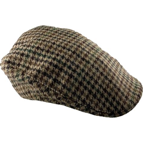 Hanna Hats Irish Touring Cap (Brown and Green Houndstooth Tweed ...