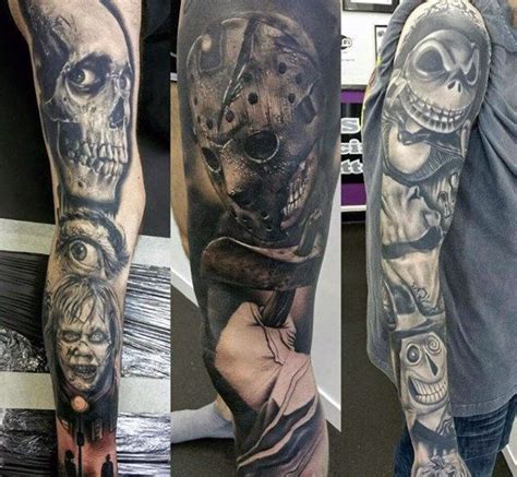 80 Halloween Tattoo Designs For Men - Ghoulish Grandeur Sleeve Tattoos ...