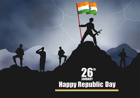 Indian Army With Flag For Happy Republic Day Of India Stock ...