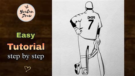 How to draw MS Dhoni - Dhoni Backside Drawing 💛 Outline Tutorial ...