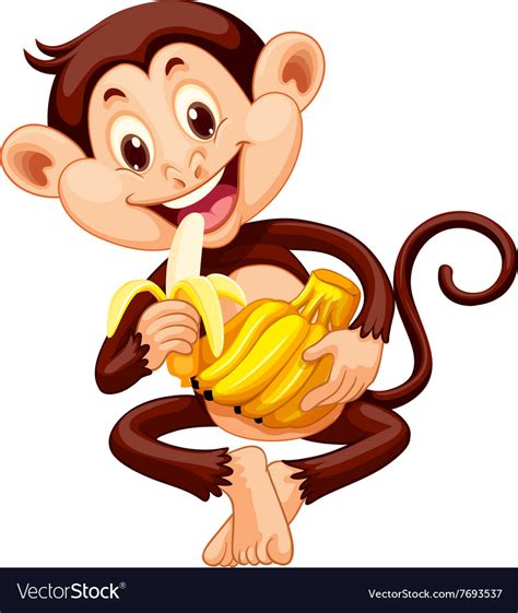 Little monkey eating banana Royalty Free Vector Image