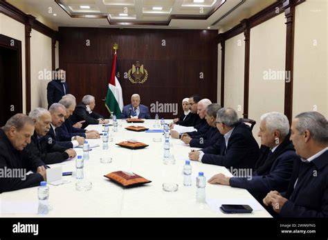 Palestinian President Mahmoud Abbas Abu Mazen, attends a meeting of the ...