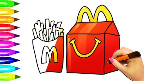 How to Draw McDonald's Burger and Fries Kids Happy Meal | Learn Colors ...