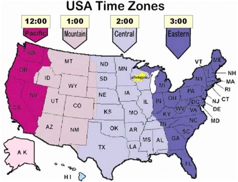 United States Map With Time Zones Printable