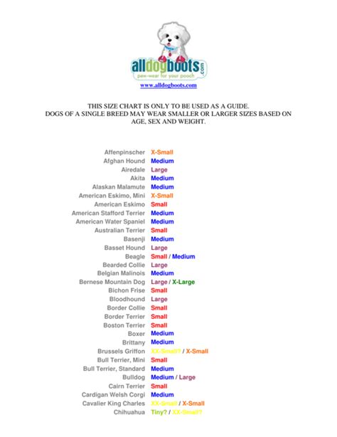 Dog Boots Size Chart - Alldogboots Download Printable PDF | Templateroller