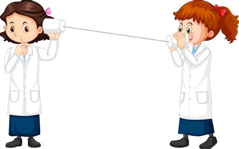 Two scientist girls cartoon character string phone experiment 2080885 ...