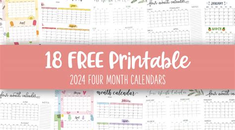 2024 Four Month Calendars - 18 FREE Printables - PrintaBulk