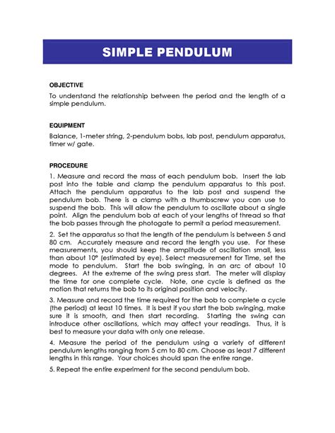 Simple Pendulum Lab Report | Lab Reports Physics | Docsity