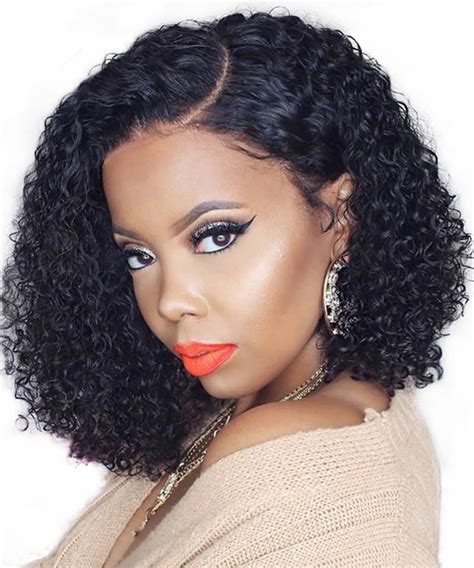 Msbuy Glueless 13x4 Lace Front Human Hair Bob Wigs Deep Curly 150% ...