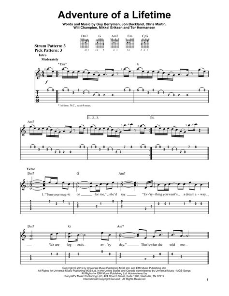 Adventure Of A Lifetime sheet music by Coldplay (Easy Guitar Tab – 163987)