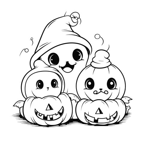 Funny Halloween Coloring Pages With Cute Pumpkins Outline Sketch ...