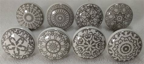 Grey & White Ceramic Knobs Kitchen Cabinet Drawer Knobs | Etsy