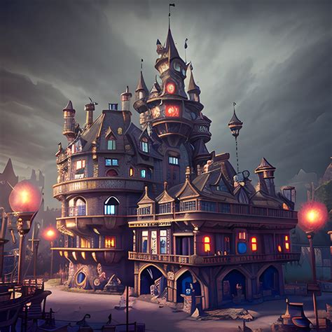 steampunk castle inside an amusement park, cinematic quality, h ...