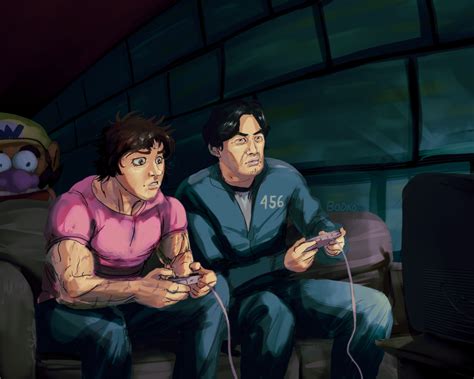 Baki and Squid Game play Nintendo. (Art by Bodko) : Grapplerbaki