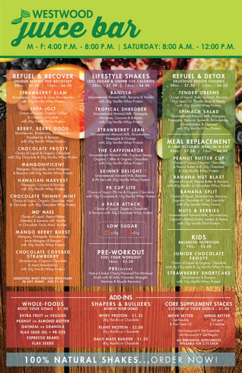 Juice Bar Menu – Sterling Park District