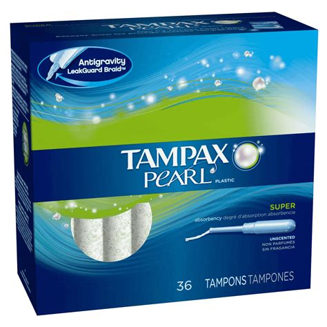 Tampax Pearl Plastic Super Absorbency, Unscented Tampons, 36 Count ...