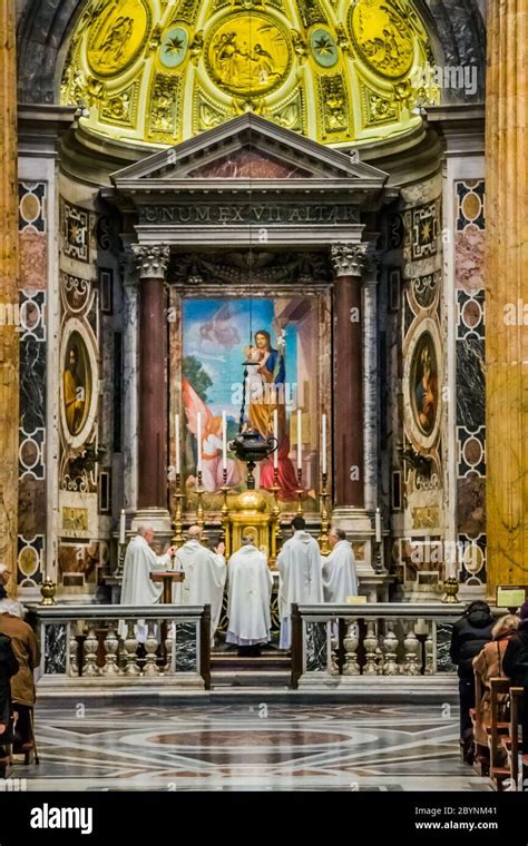 St. Peter's Basilica, St. Peter's Square, Vatican City. Indoor interior ...