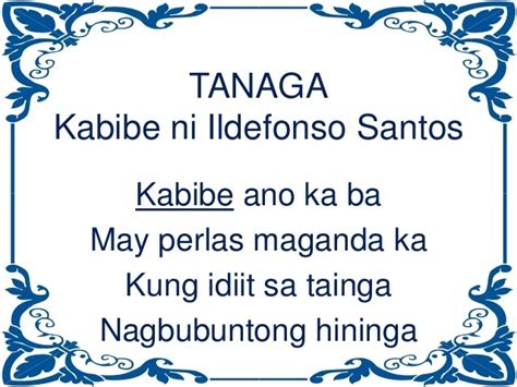 Kahulugan ng Tanaga ni Ildefonso Santos na Kabibe - Brainly.ph