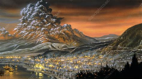 Artwork showing eruption of Mt.Pelee, 1902 - Stock Image E380/0230 ...