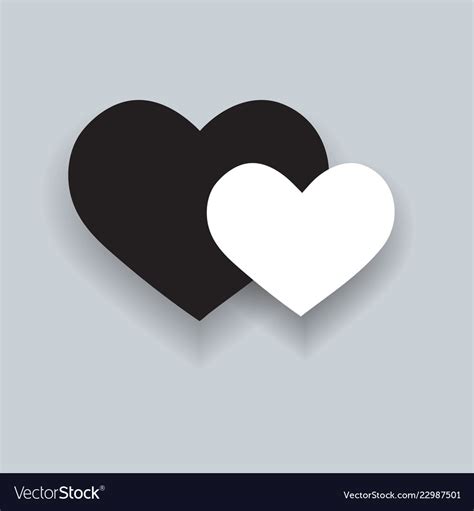 Two hearts black and white heart icon with shadow Vector Image