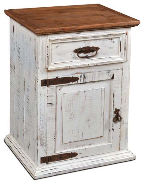 Crafters and Weavers Rustic Solid Wood Distressed White Nightstand for ...