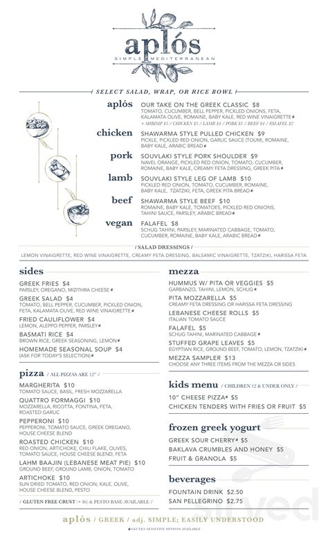 Aplos Simple Mediterranean menu in Jackson, Mississippi, USA