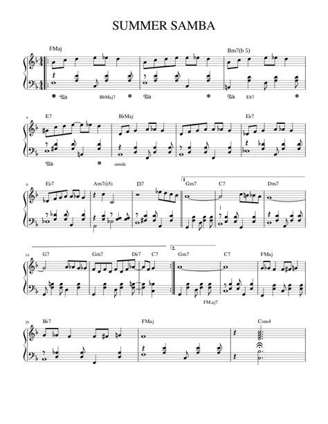 Summer samba Sheet music for Piano | Download free in PDF or MIDI ...