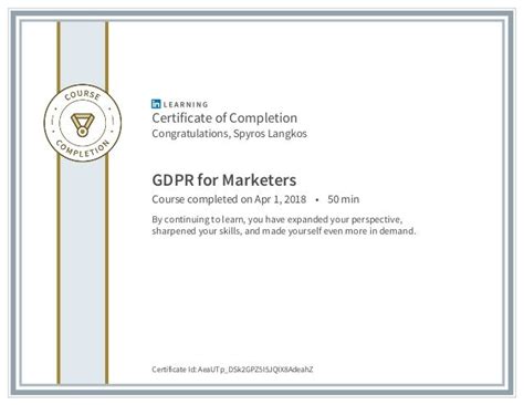 GDPR for Marketers Certificate (Linkedin Learning)