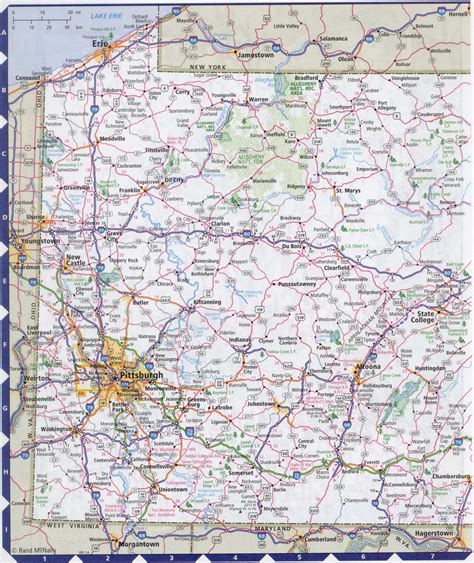 Map of Pennsylvania state with highways, roads, cities, counties ...