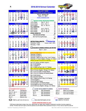 Fillable Online School District Calendar Template - Valley View ISD Fax ...