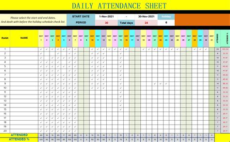 Daily Attendance Report Template - Free Report Templates