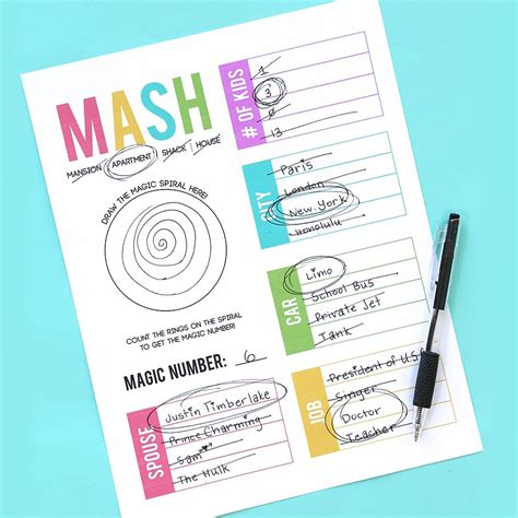 How to Play MASH + Printable Worksheet! | Free printable games ...