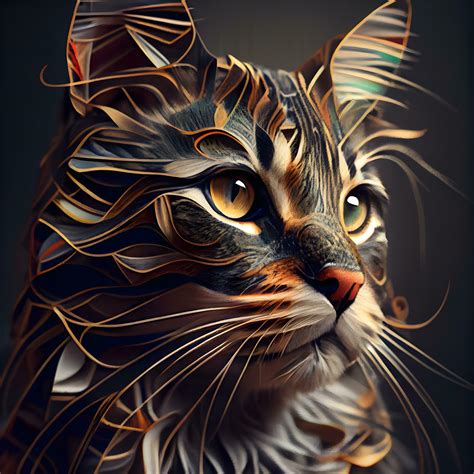 Beautiful cat portrait. Digital art painting. 3d rendering., Image ...