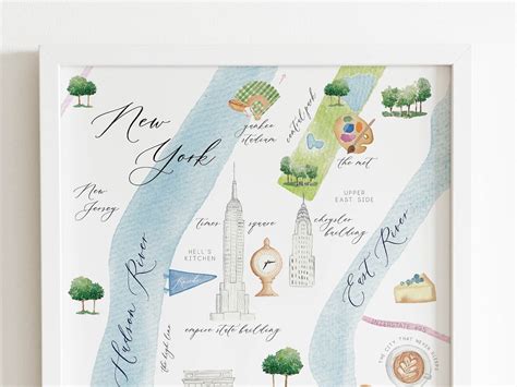 New York City Watercolor Map Illustrated Map Print NYC - Etsy