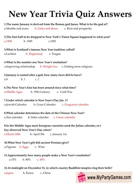 the new year trivia quiz answers